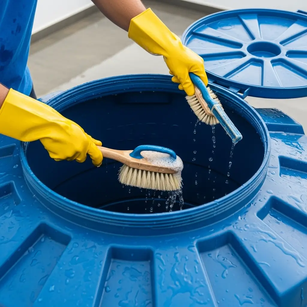 Caixa d’água sendo limpa