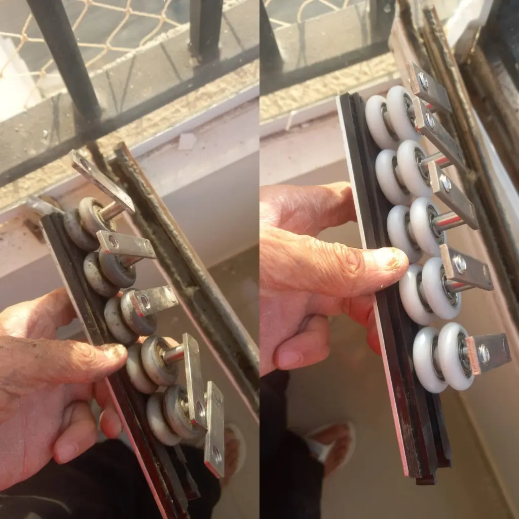 Roldanas e trilhos para portas de correr